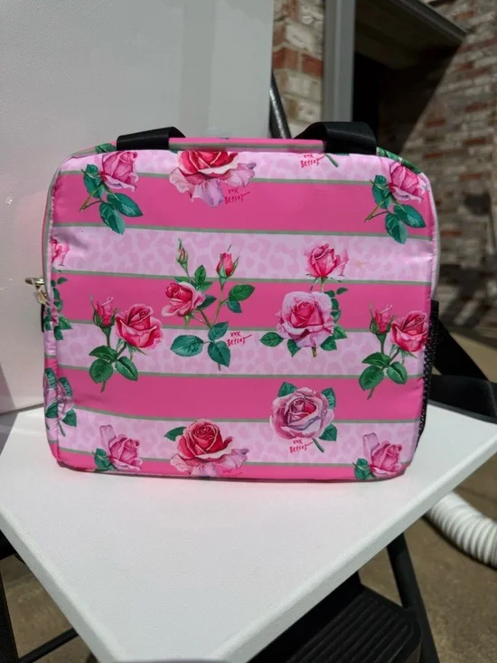 NWT Betsey Johnson Large Size Pink Rose Stripe Insulated Lunch Tote - Picture 4 of 9